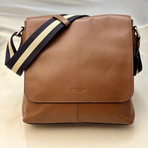 Coach Tan Leather Messenger Bag with Striped Strap New Comfortable |Stripe Strap